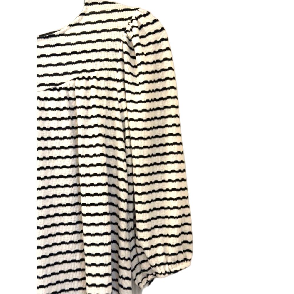 Ann Taylor Factory Striped Blouse Size S Black White Puff Sleeve Top - Picture 4 of 6